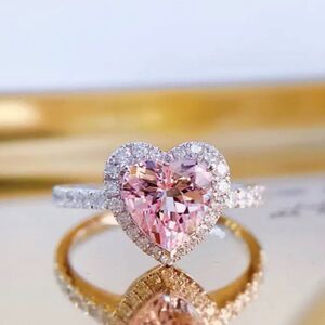 Stunning Pink Heart Cut Diamond Simulant Engagement Ring with Halo Setting